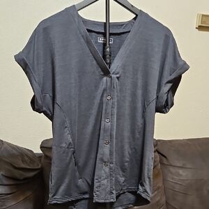 Hi-Tec Slate Gray Short Sleeve Button-Front V-Neck Top